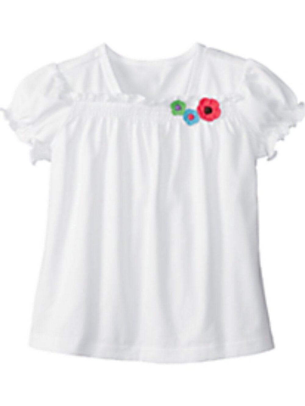 Hanna Andersson White Smocked Bouquet Tee 3D Crochet Flowers Sz 100